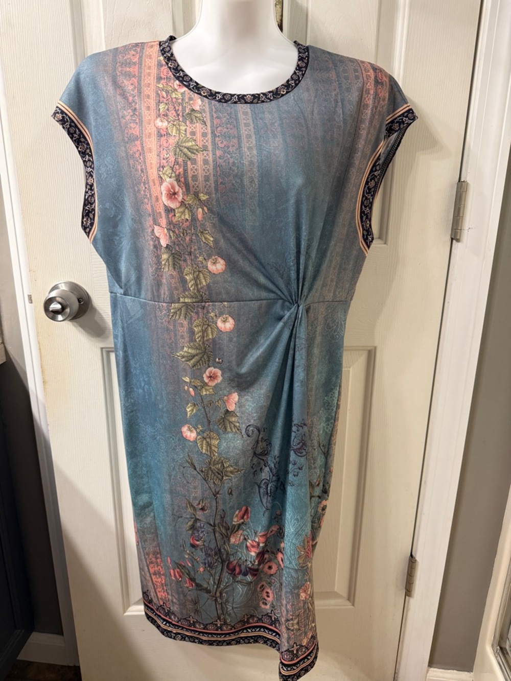 Floral Twist-Front Teal and Floral Women’s Dress